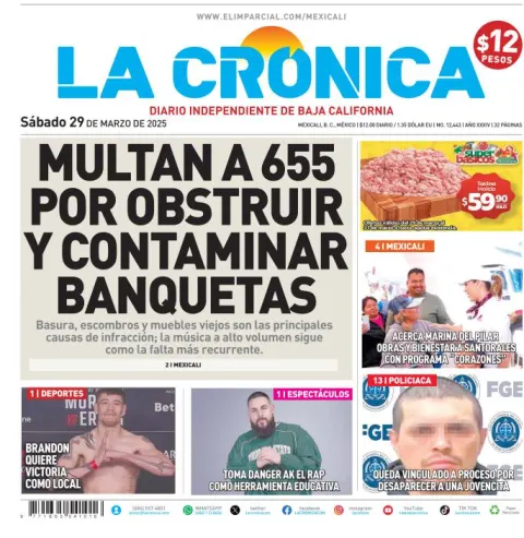 Portada de La Cronica del sábado, 29 de marzo de 2025