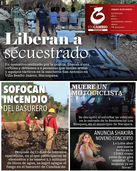 Portada de En Cambio - Tabasco (contraportada) del sábado, 29 de marzo de 2025