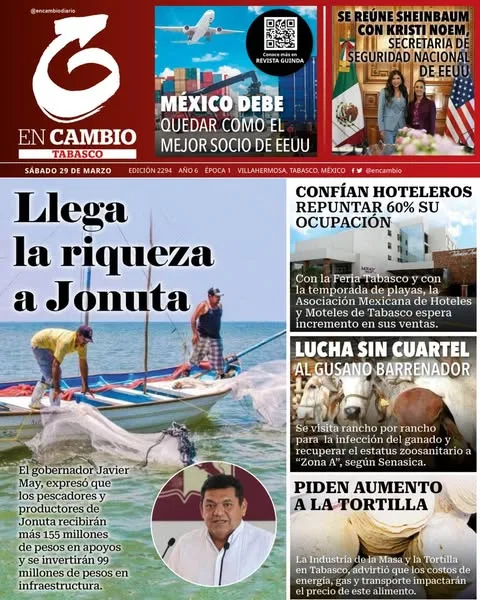 Portada de En Cambio - Tabasco (portada) del sábado, 29 de marzo de 2025