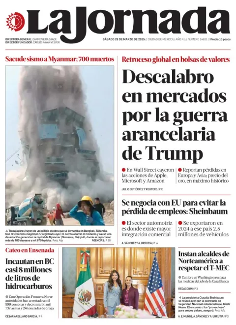 Portada de La Jornada del sábado, 29 de marzo de 2025