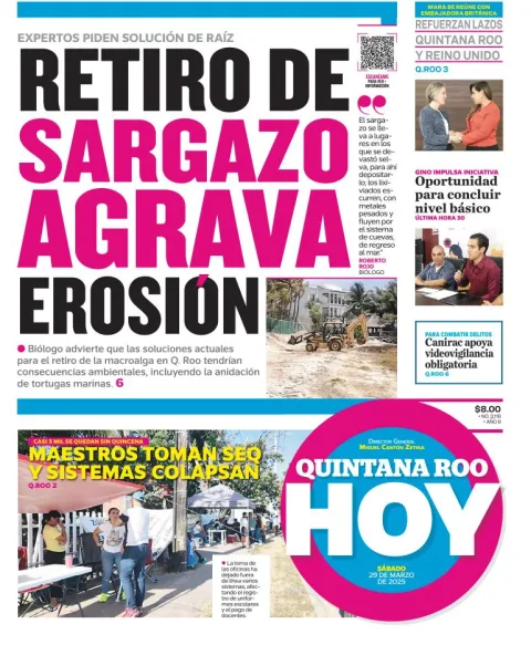 Portada de Quintana Roo Hoy del sábado, 29 de marzo de 2025