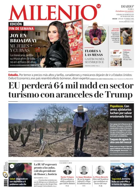 Portada de Milenio Puebla del sábado, 29 de marzo de 2025
