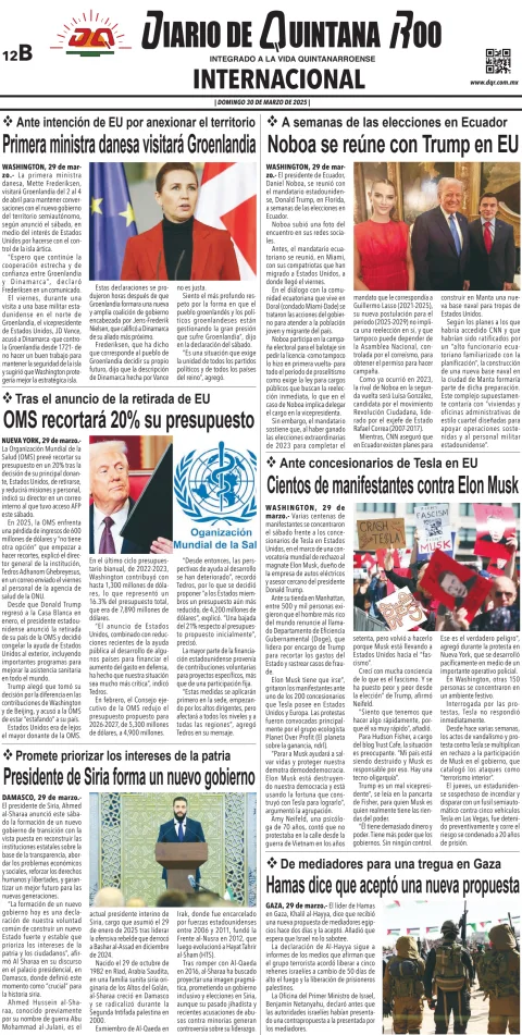 Portada de Diario de Quintana Roo (contra Portada) del domingo, 30 de marzo de 2025