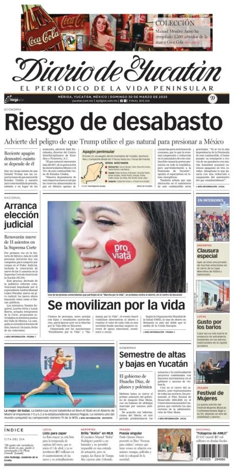 Portada de Diario de Yucatán del domingo, 30 de marzo de 2025
