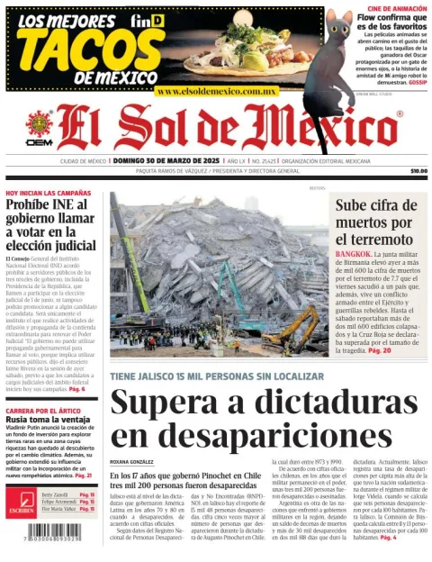 Portada de El Sol de Mexico del domingo, 30 de marzo de 2025