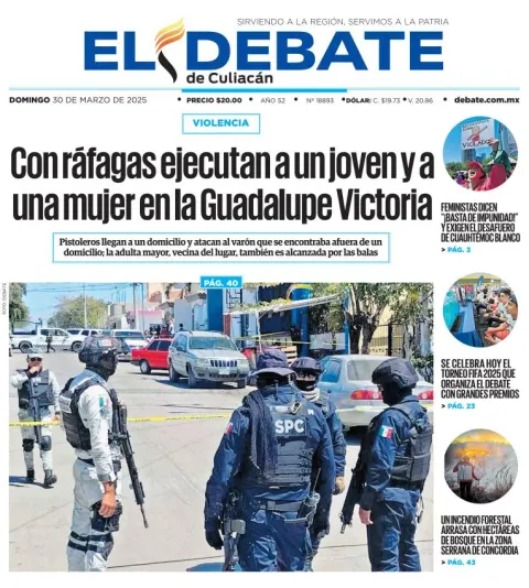Portada de El Debate de Culiacan del domingo, 30 de marzo de 2025