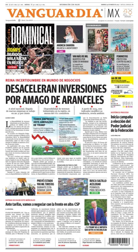 Portada de Vanguardia del domingo, 30 de marzo de 2025