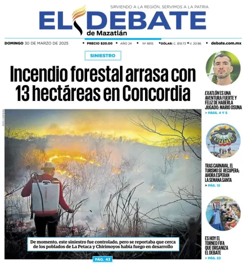 Portada de El Debate de Mazatlan del domingo, 30 de marzo de 2025