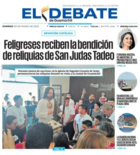Portada de El Debate de Guamuchil del domingo, 30 de marzo de 2025