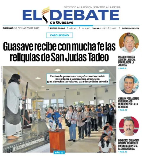 Portada de El Debate de Guasave del domingo, 30 de marzo de 2025