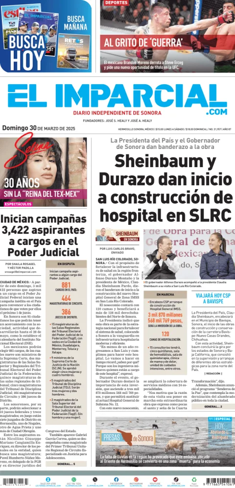 Portada de El Imparcial del domingo, 30 de marzo de 2025
