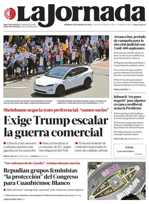 Portada de La Jornada del domingo, 30 de marzo de 2025