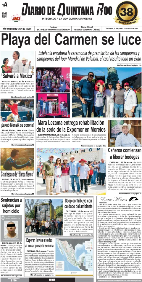 Portada de Diario de Quintana Roo (portada)