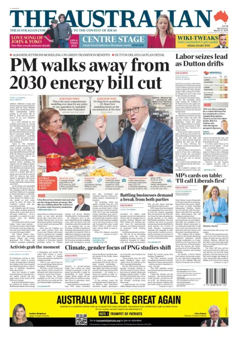 Portada de The Australian del lunes, 31 de marzo de 2025