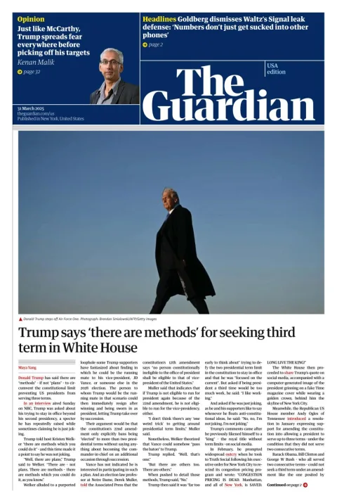 Portada de The Guardian (usa) del lunes, 31 de marzo de 2025
