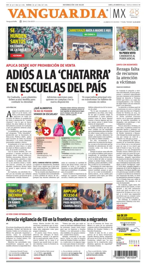 Portada de Vanguardia del lunes, 31 de marzo de 2025
