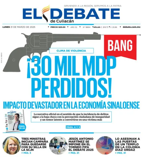 Portada de El Debate de Culiacan del lunes, 31 de marzo de 2025