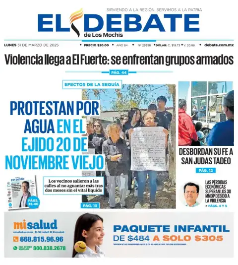 Portada de El Debate de los Mochis del lunes, 31 de marzo de 2025
