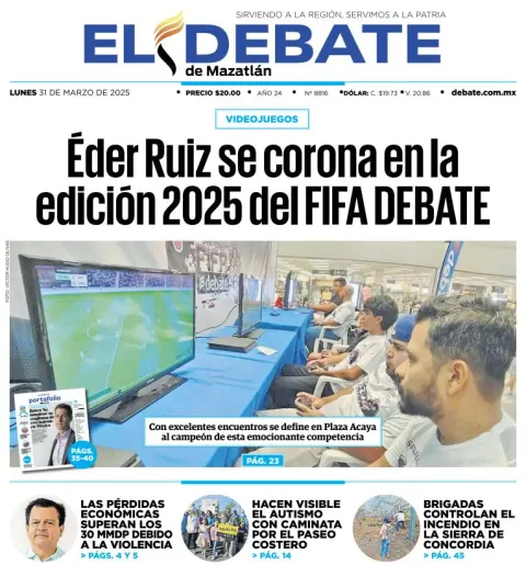 Portada de El Debate de Mazatlan del lunes, 31 de marzo de 2025