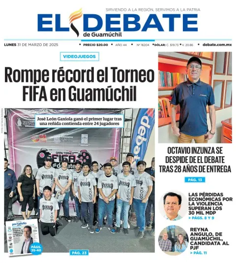 Portada de El Debate de Guamuchil del lunes, 31 de marzo de 2025