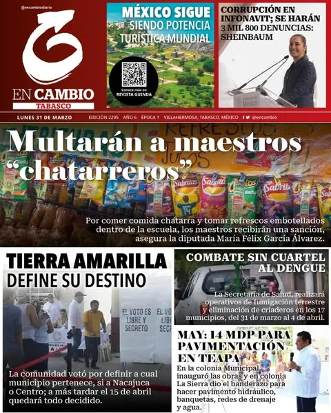 Portada de En Cambio - Tabasco (portada) del lunes, 31 de marzo de 2025