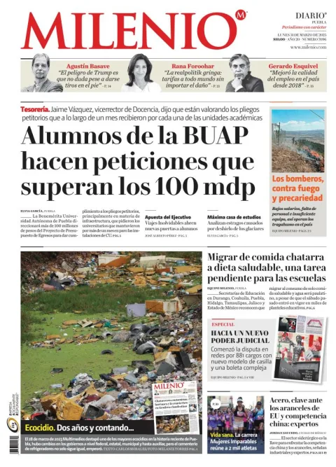 Portada de Milenio Puebla del lunes, 31 de marzo de 2025