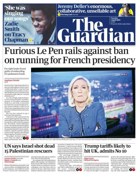 Portada de The Guardian (reino Unido)
