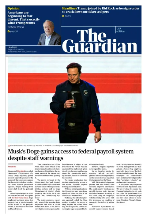 Portada de The Guardian (usa) del martes, 1 de abril de 2025