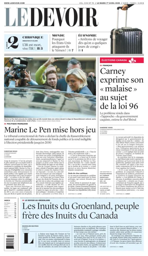 Portada de Le Devoir