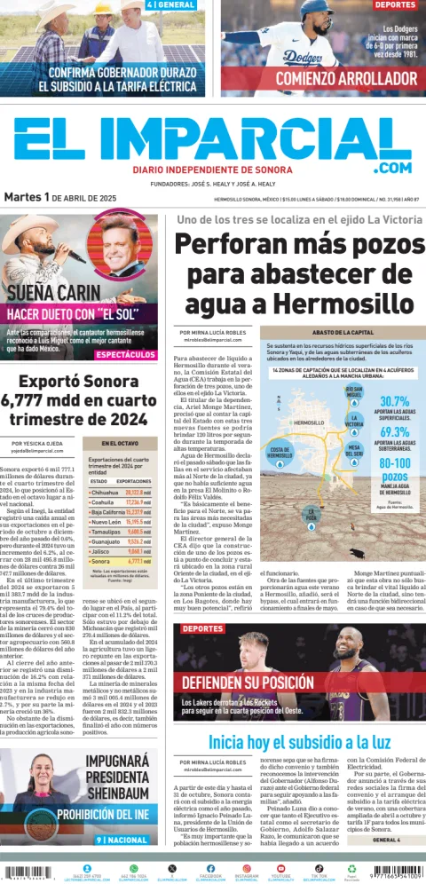 Portada de El Imparcial del martes, 1 de abril de 2025