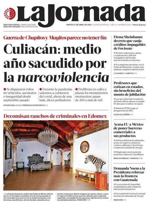 Portada de La Jornada del martes, 1 de abril de 2025