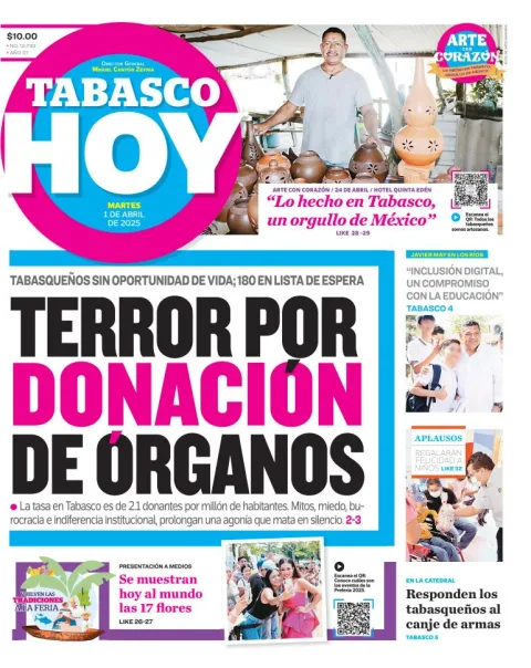 Portada de Tabasco Hoy del martes, 1 de abril de 2025