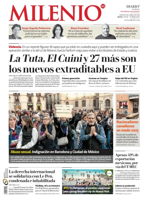Portada de Milenio del martes, 1 de abril de 2025
