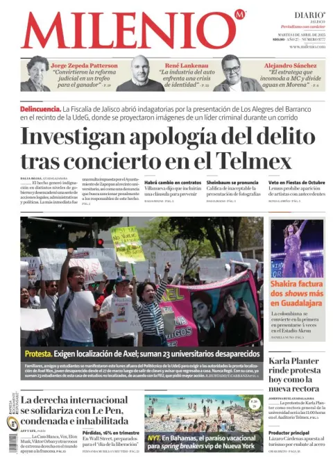 Portada de Milenio Jalisco del martes, 1 de abril de 2025