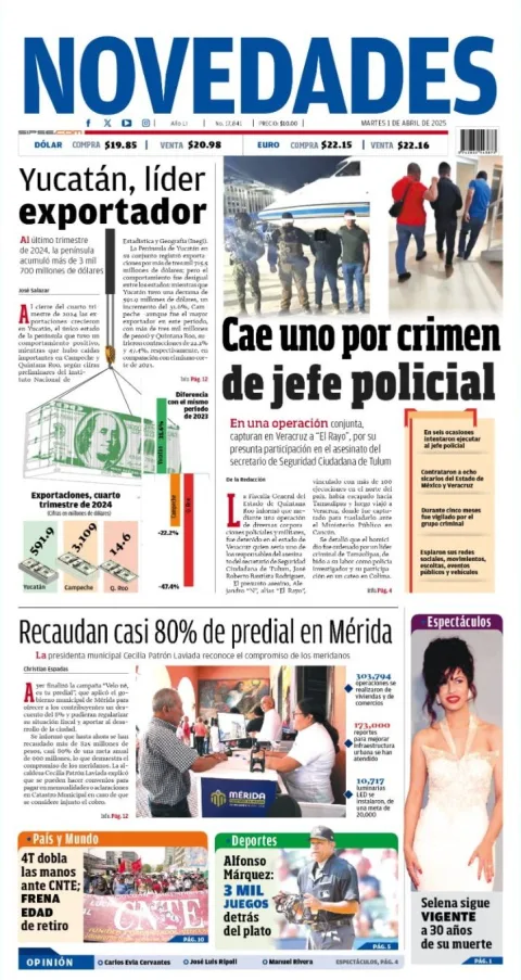 Portada de Novedades Quintana Roo del martes, 1 de abril de 2025