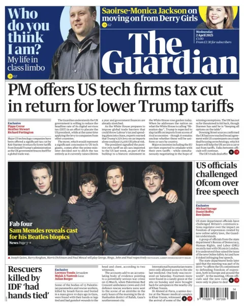 Portada de The Guardian (reino Unido)