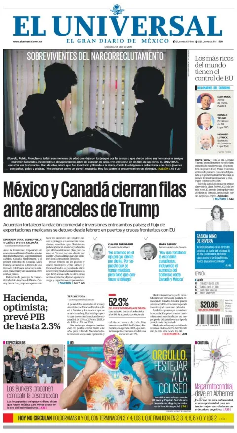 Portada de El Universal