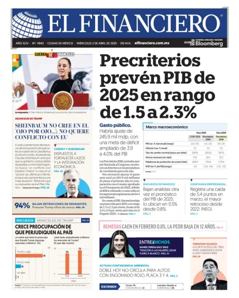 Portada de El Financiero del miércoles, 2 de abril de 2025