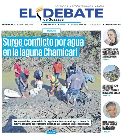 Portada de El Debate de Guasave del miércoles, 2 de abril de 2025