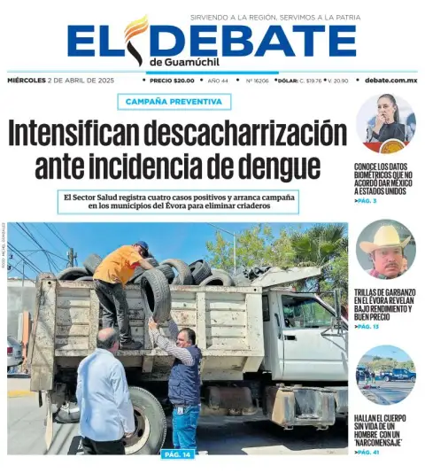Portada de El Debate de Guamuchil del miércoles, 2 de abril de 2025