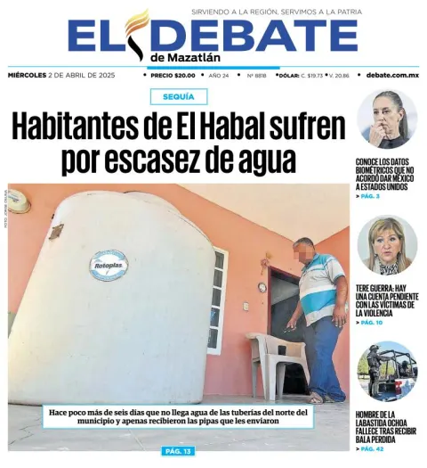 Portada de El Debate de Mazatlan del miércoles, 2 de abril de 2025