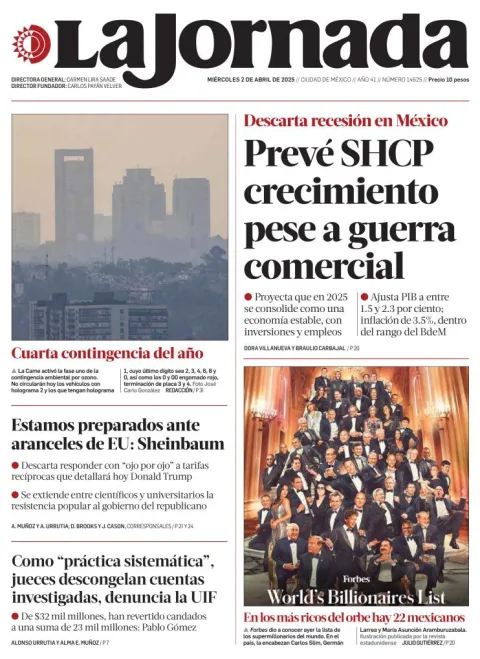 Portada de La Jornada del miércoles, 2 de abril de 2025