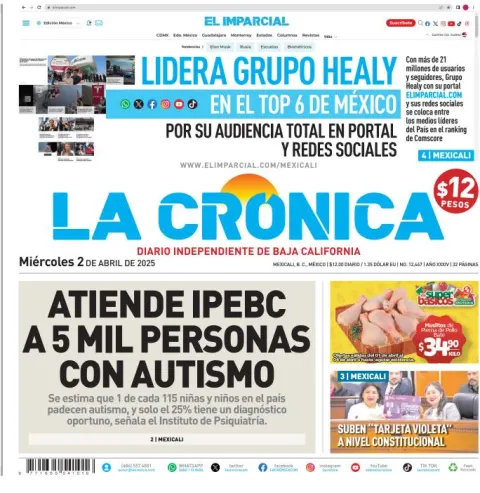 Portada de La Cronica del miércoles, 2 de abril de 2025