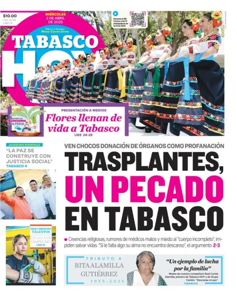 Portada de Tabasco Hoy del miércoles, 2 de abril de 2025