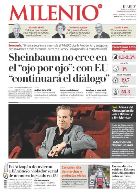 Portada de Milenio Edo de Mexico del miércoles, 2 de abril de 2025