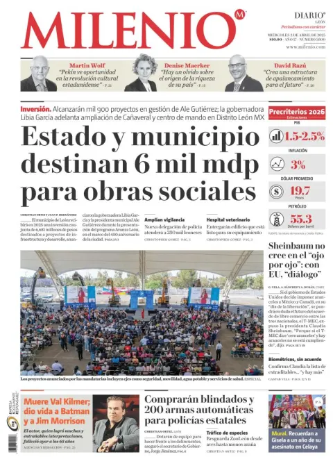 Portada de Milenio Leon del miércoles, 2 de abril de 2025