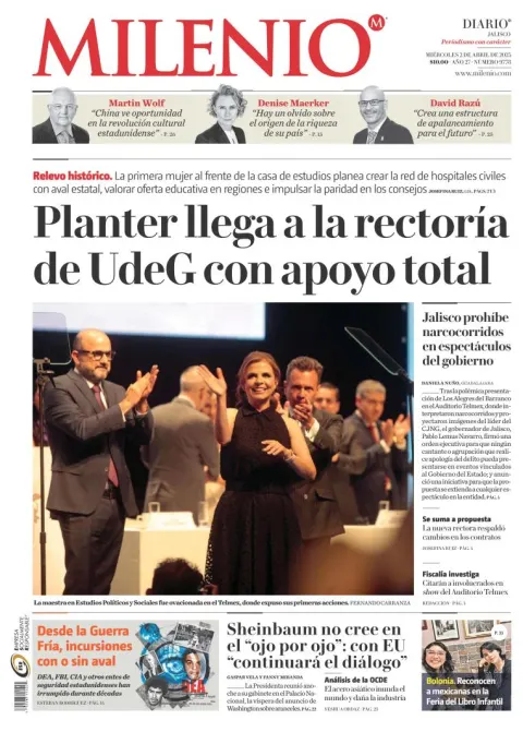 Portada de Milenio Jalisco del miércoles, 2 de abril de 2025