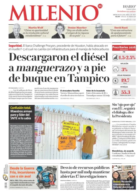 Portada de Milenio Tamaulipas del miércoles, 2 de abril de 2025