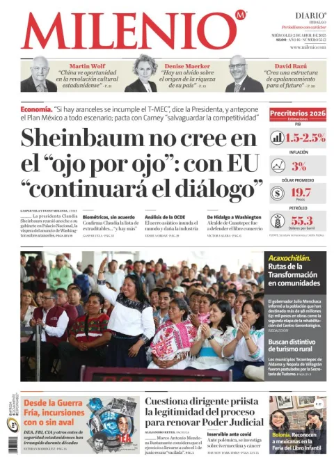 Portada de Milenio Hidalgo del miércoles, 2 de abril de 2025
