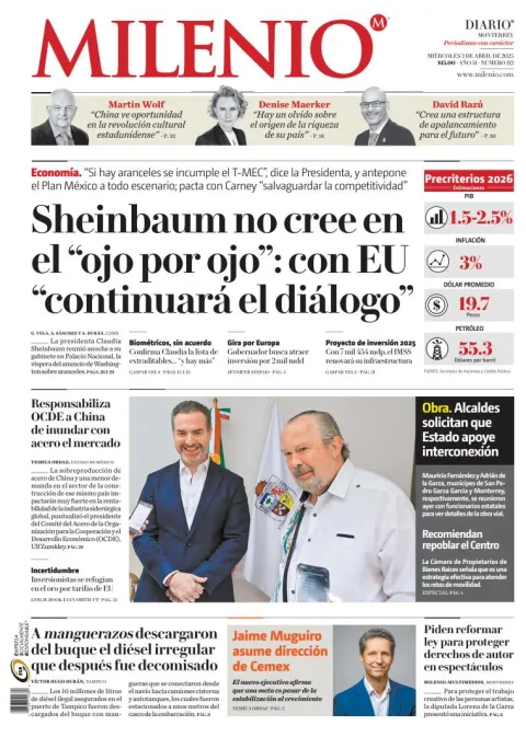 Portada de MILENIO del miércoles, 2 de abril de 2025